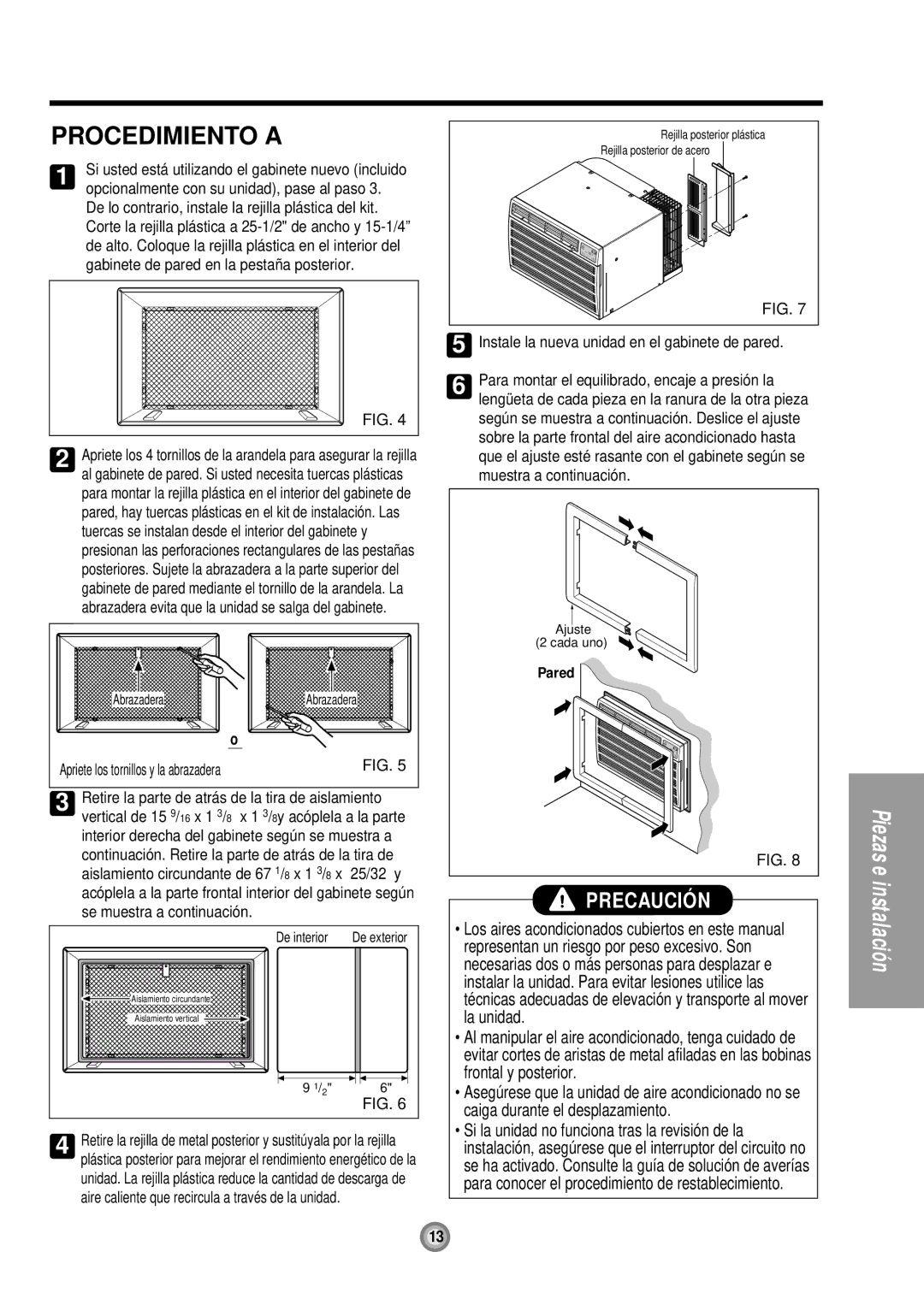 Friedrich US08, US10, US12 manual Procedimiento a 