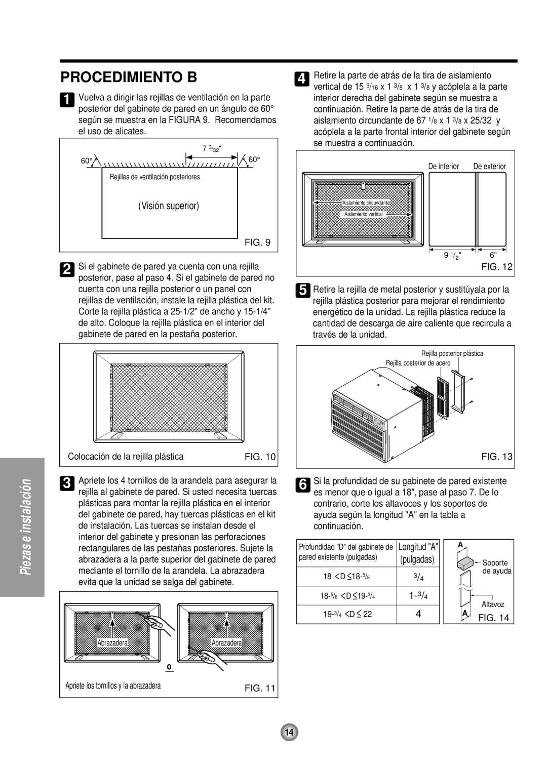 Friedrich US08, US10, US12 manual Procedimiento B, Visión superior, Colocación de la rejilla plásticaFIG 