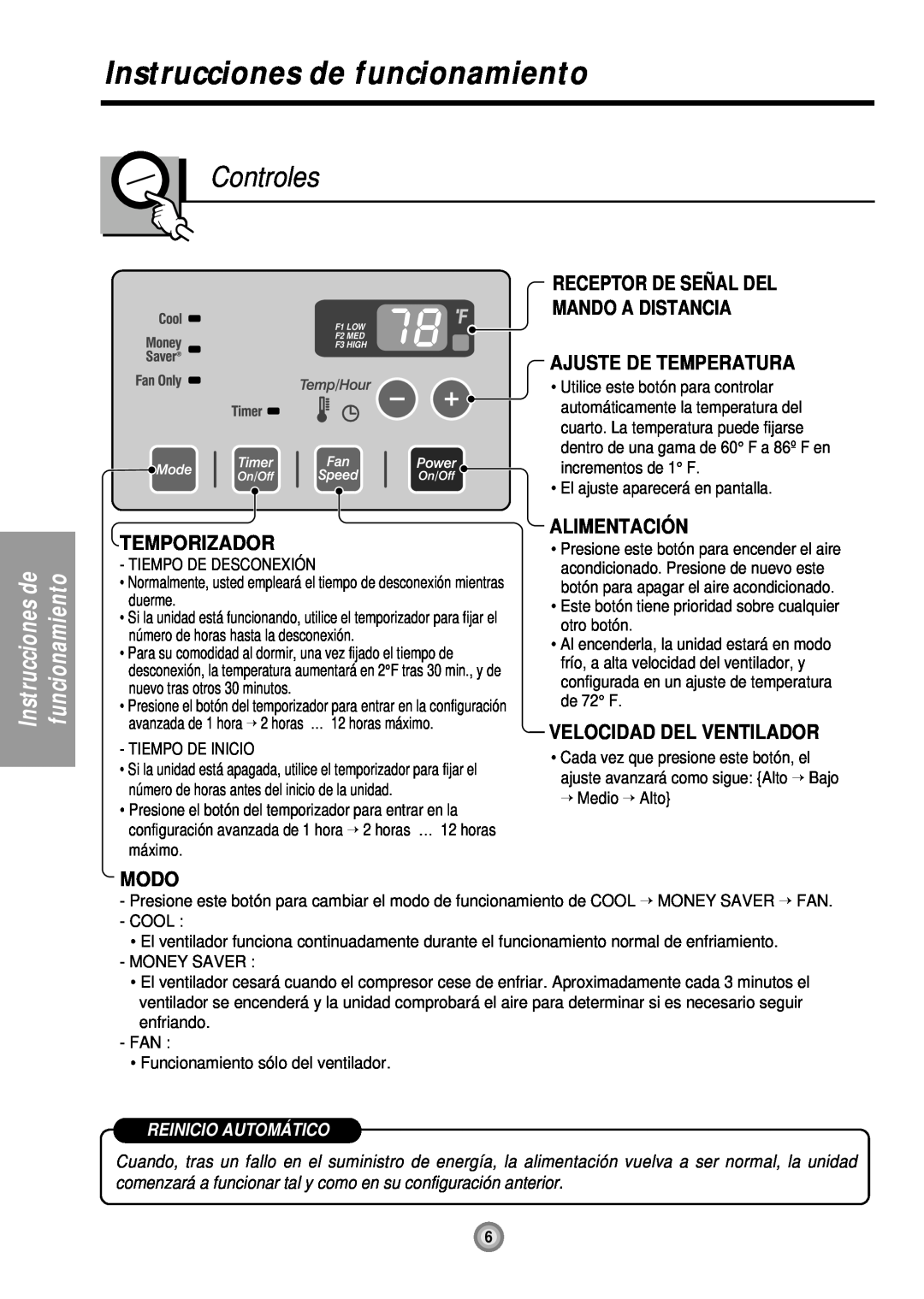 Friedrich US10 Instrucciones de funcionamiento, Controles, Receptor De Señ Al Del Mando A Distancia, Temporizador, Modo 