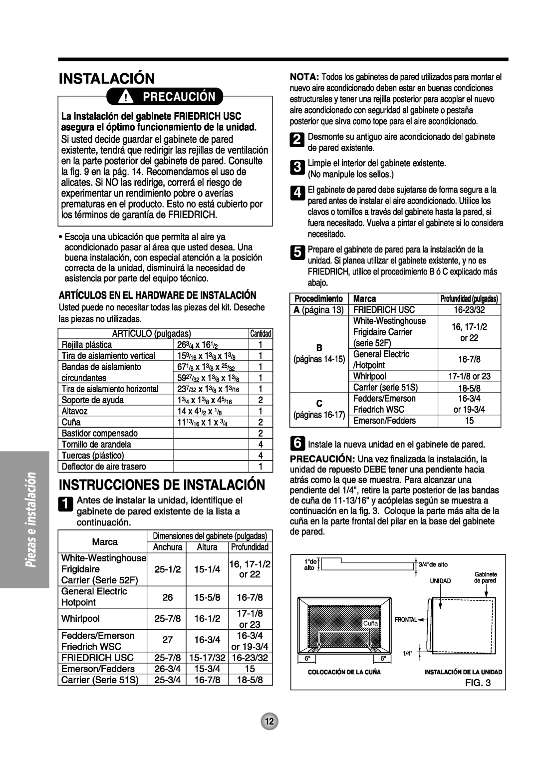 Friedrich US08, US14 manual 