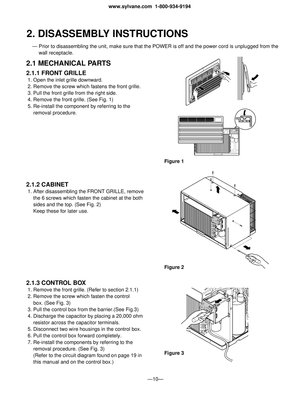 Friedrich US10C10, US12C30, US12C10, US14C30, US10C30, US08C10 manual Mechanical Parts, Front Grille, Cabinet, Control BOX 