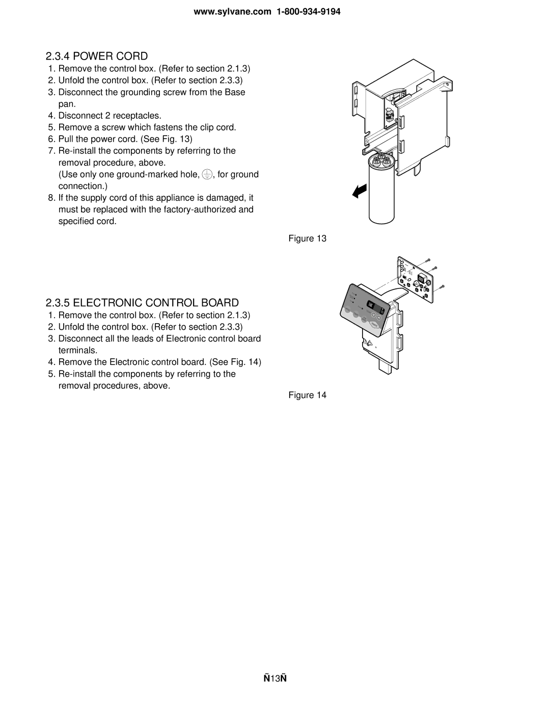 Friedrich US12C10, US12C30, US14C30, US10C30, US10C10, US08C10 manual Power Cord, Electronic Control Board 