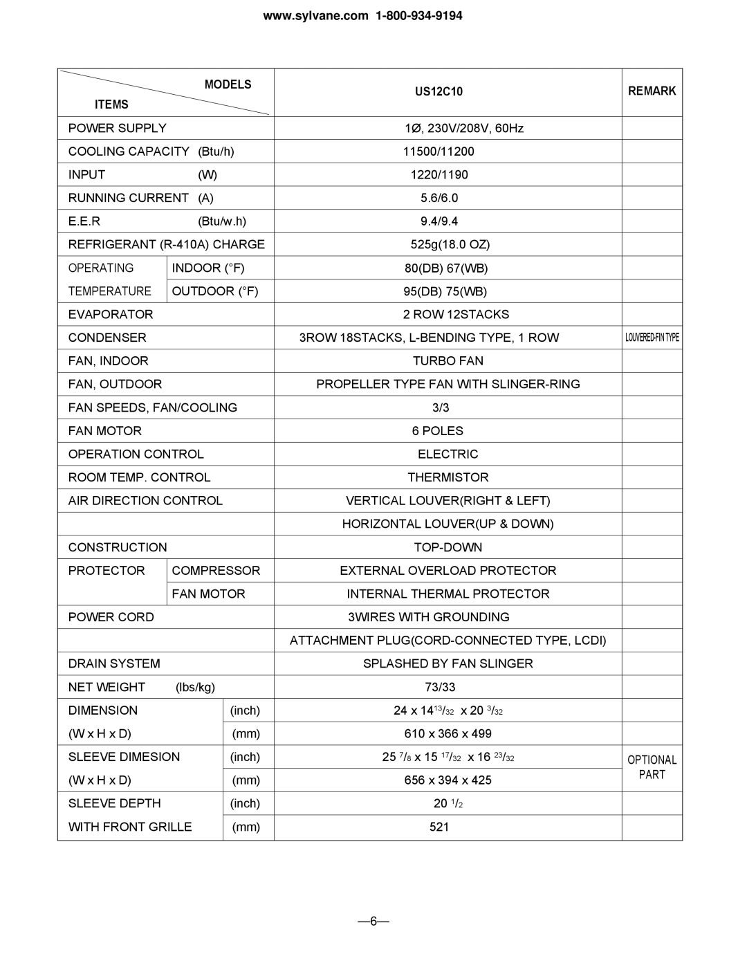 Friedrich US12C30, US12C10, US14C30, US10C30, US10C10, US08C10 manual Btu/h 11500/11200 