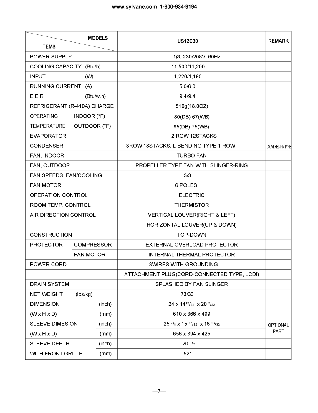 Friedrich US12C10, US12C30, US14C30, US10C30, US10C10, US08C10 manual 1Ø, 230/208V, 60Hz 