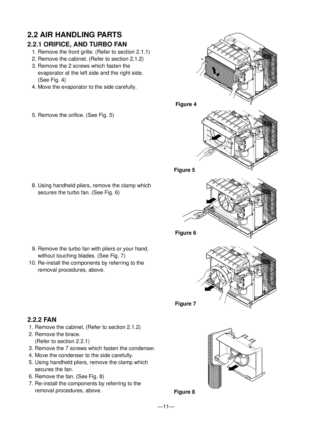 Friedrich US08C10, US12C30, US12C10, US14C30, US10C30, US10C10 manual AIR Handling Parts, ORIFICE, and Turbo FAN 