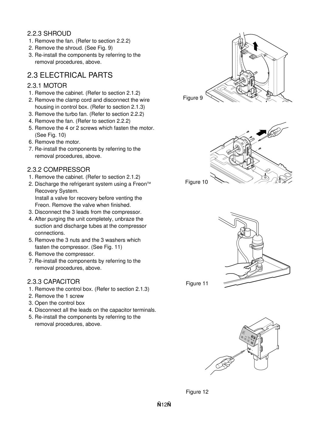 Friedrich US12C30, US12C10, US14C30, US10C30, US10C10, US08C10 manual Electrical Parts, Compressor, Capacitor 