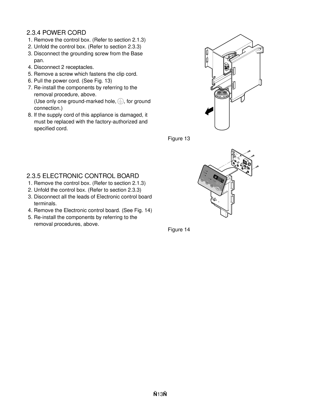 Friedrich US12C10, US12C30, US14C30, US10C30, US10C10, US08C10 manual Power Cord, Electronic Control Board 