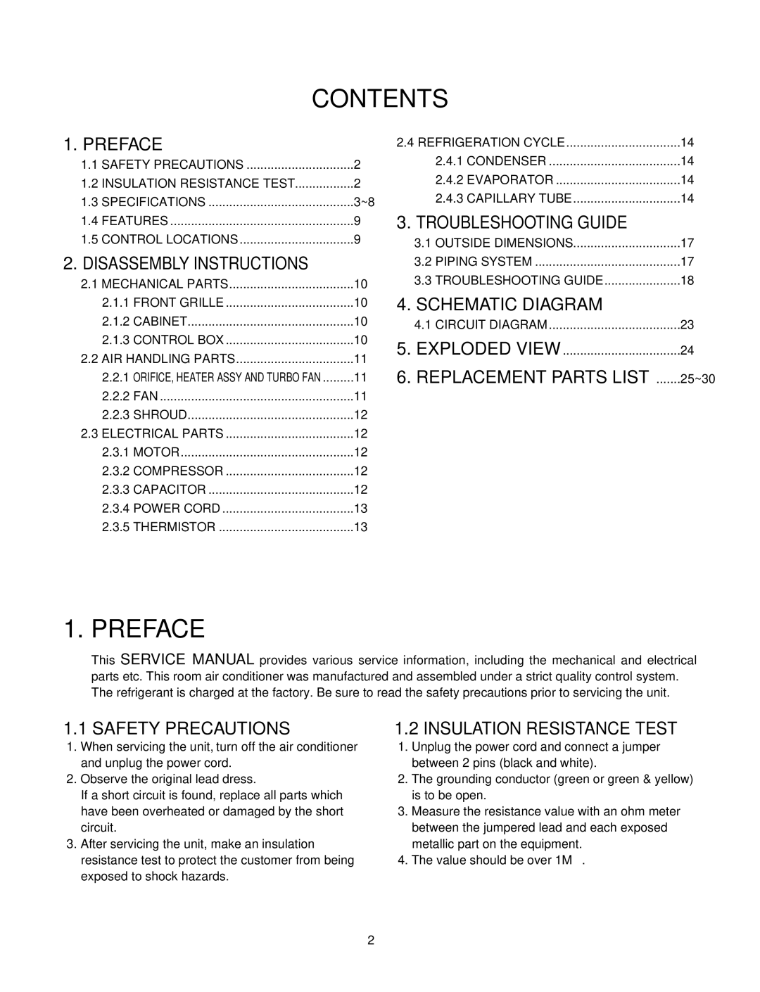 Friedrich US14C30, US12C30, US12C10, US10C30, US10C10, US08C10 manual Contents 