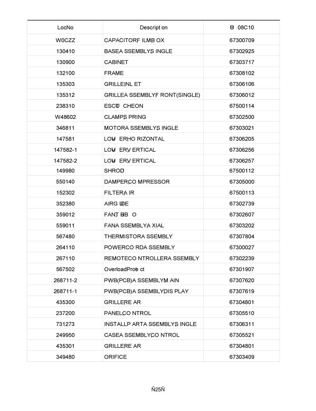 Friedrich US12C10, US12C30, US14C30, US10C30, US10C10, US08C10 manual W0CZZ CAPACITOR,FILM,BOX 