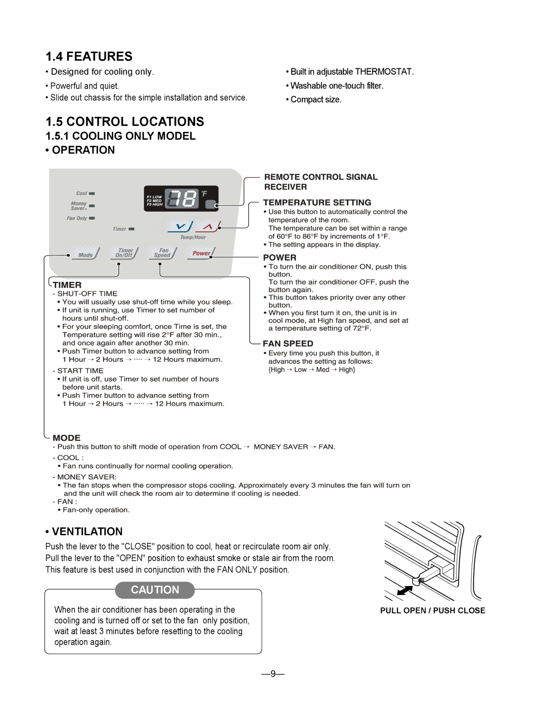 Friedrich US10C30, US12C30, US12C10, US14C30, US10C10, US08C10 manual Features 