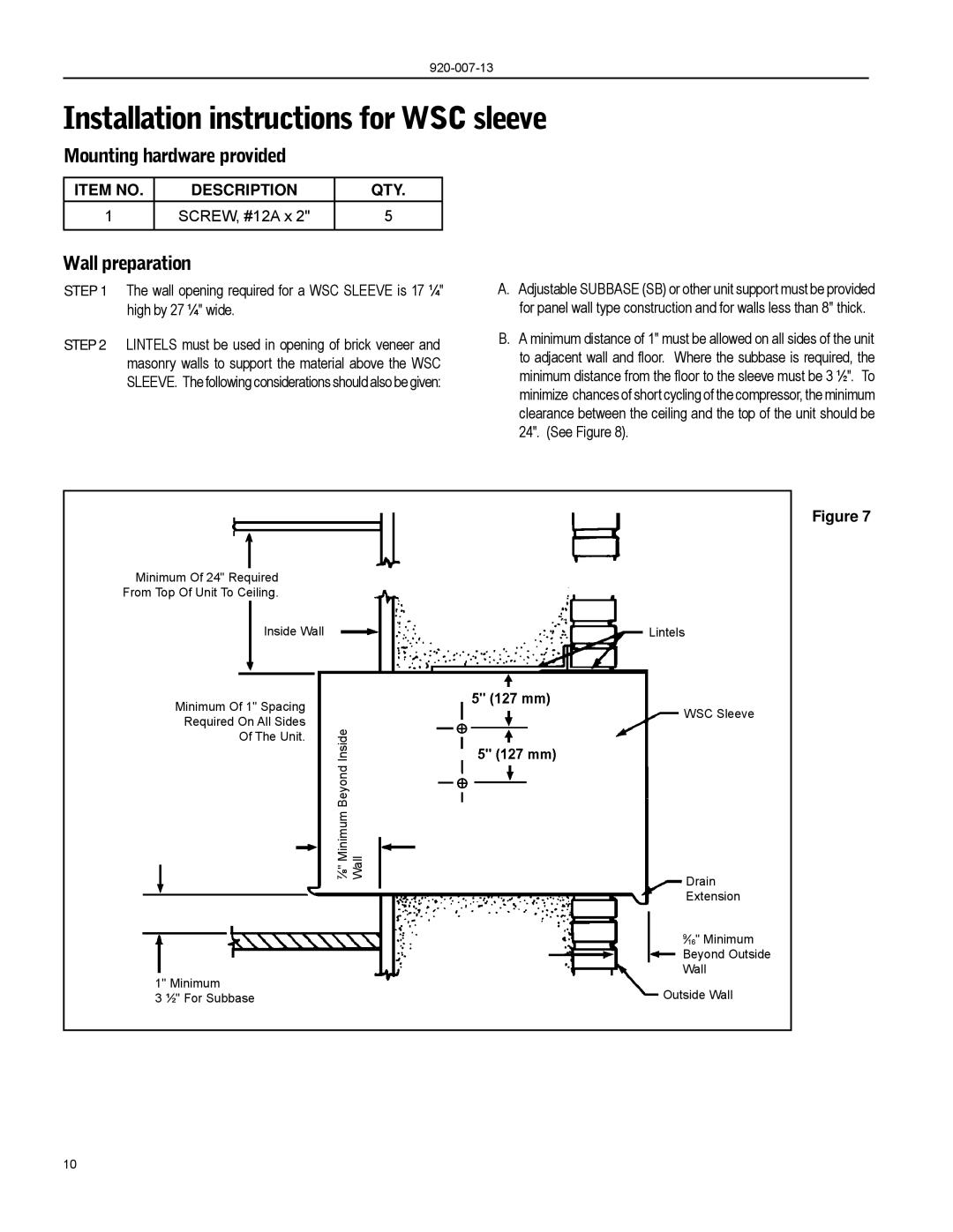 Friedrich WE13, WE16, WE10, WS08, WS16 Installation instructions for WSC sleeve, Mounting hardware provided, Wall preparation 