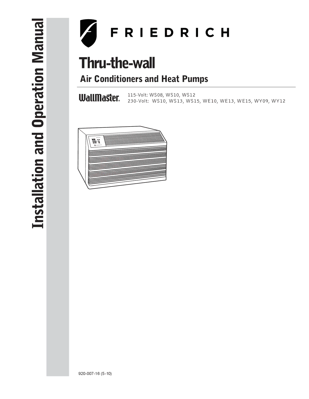 Friedrich WY12, WE15, WY09, WS15, WS12 operation manual Thru-the-wall 