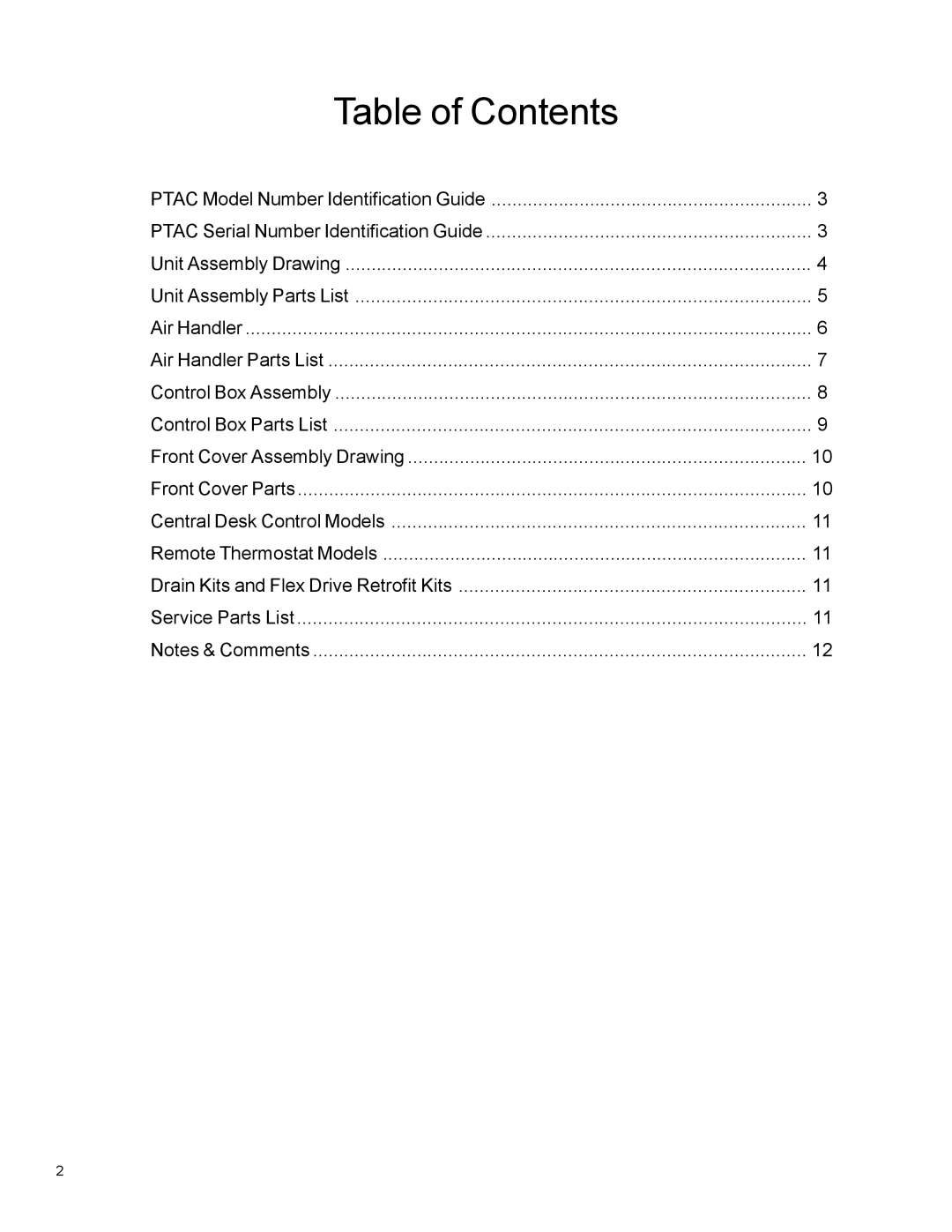 Friedrich WMPTAC02 manual Table of Contents 