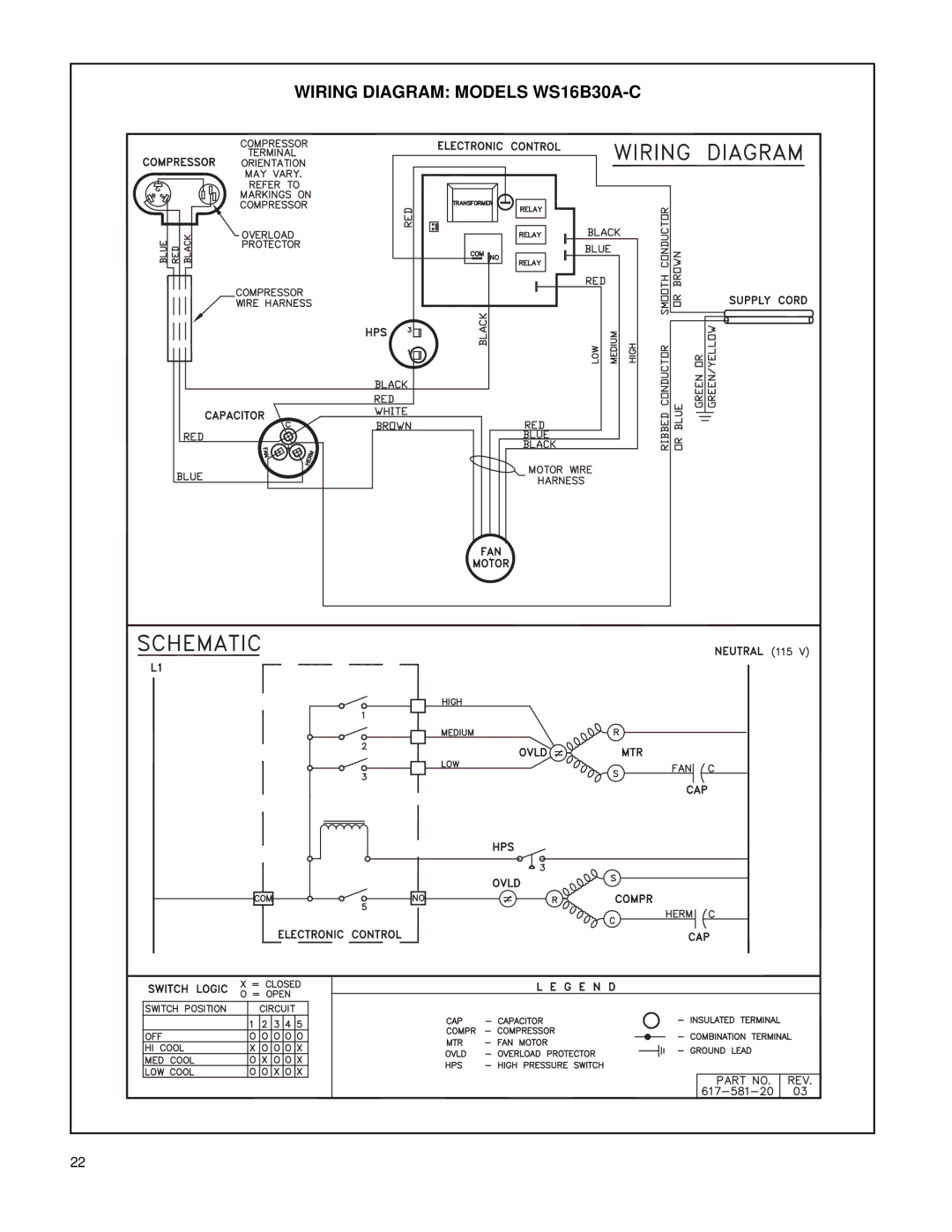 Friedrich WS08B10A-C, WE16B33A-B, WE13B33B-B, WE10B33A-B, WS14B10A-C, WY13B33A-B, WY10B33A-B Wiring Diagram Models WS16B30A-C 