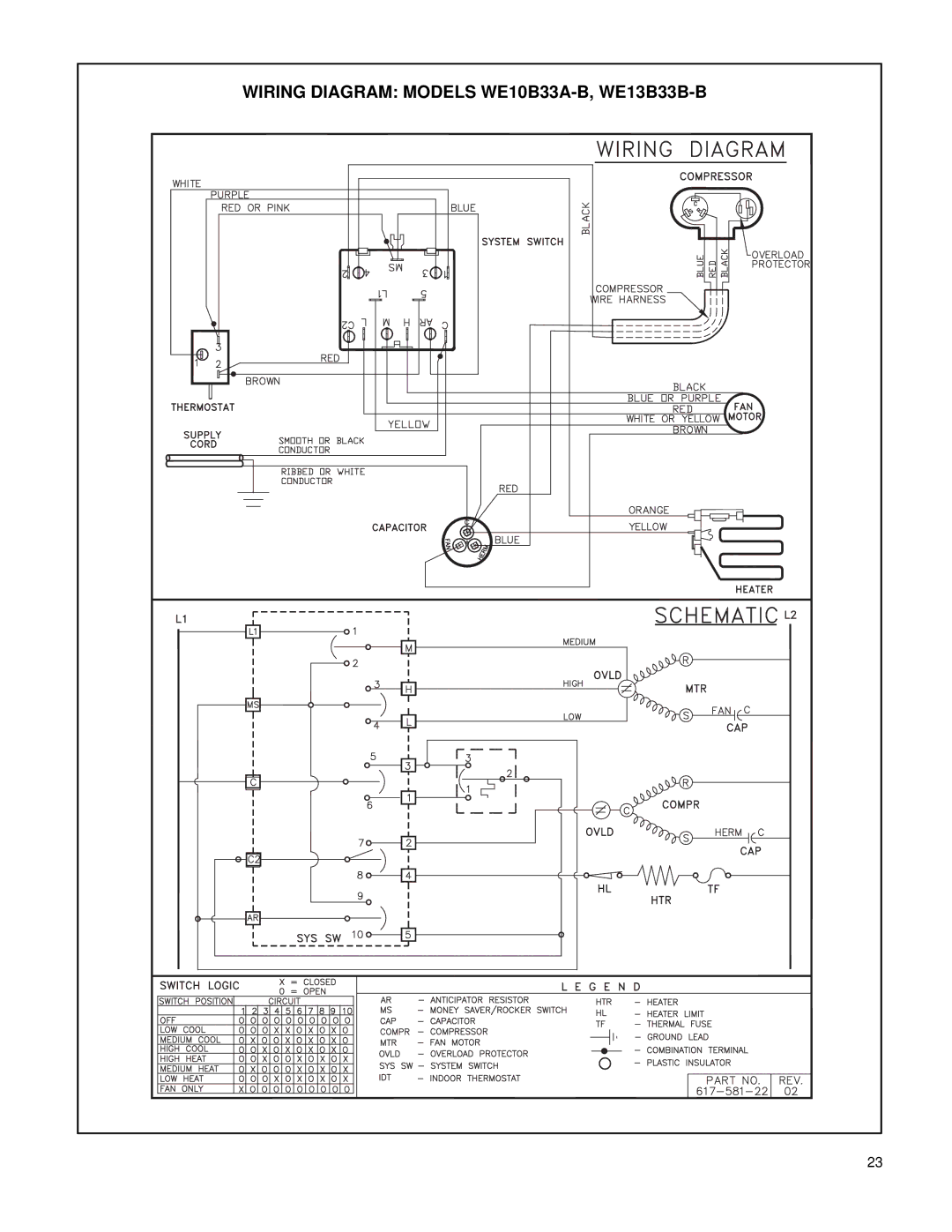 Friedrich WE16B33A-B, WS08B10A-C, WS14B10A-C, WY13B33A-B, WY10B33A-B, WS13B30B-C Wiring Diagram Models WE10B33A-B, WE13B33B-B 