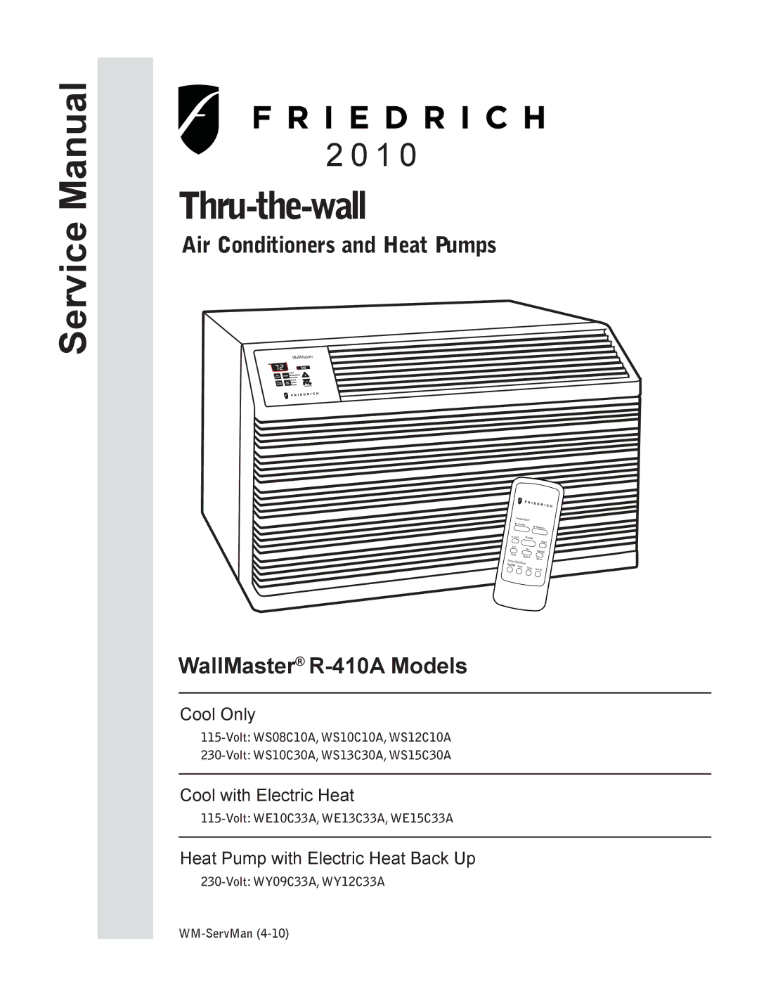 Friedrich WS10B10 service manual Thru-the-wall 