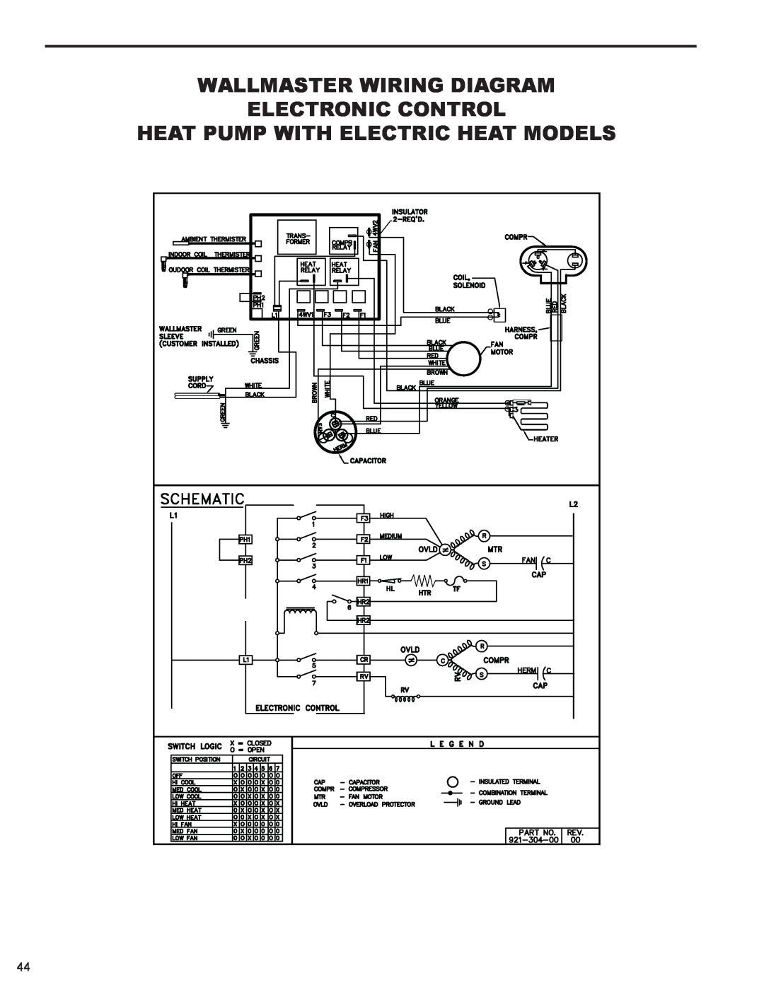 Friedrich WS10B10 service manual Heat Pump With Electric Heat Models, Wallmaster Wiring Diagram Electronic Control 