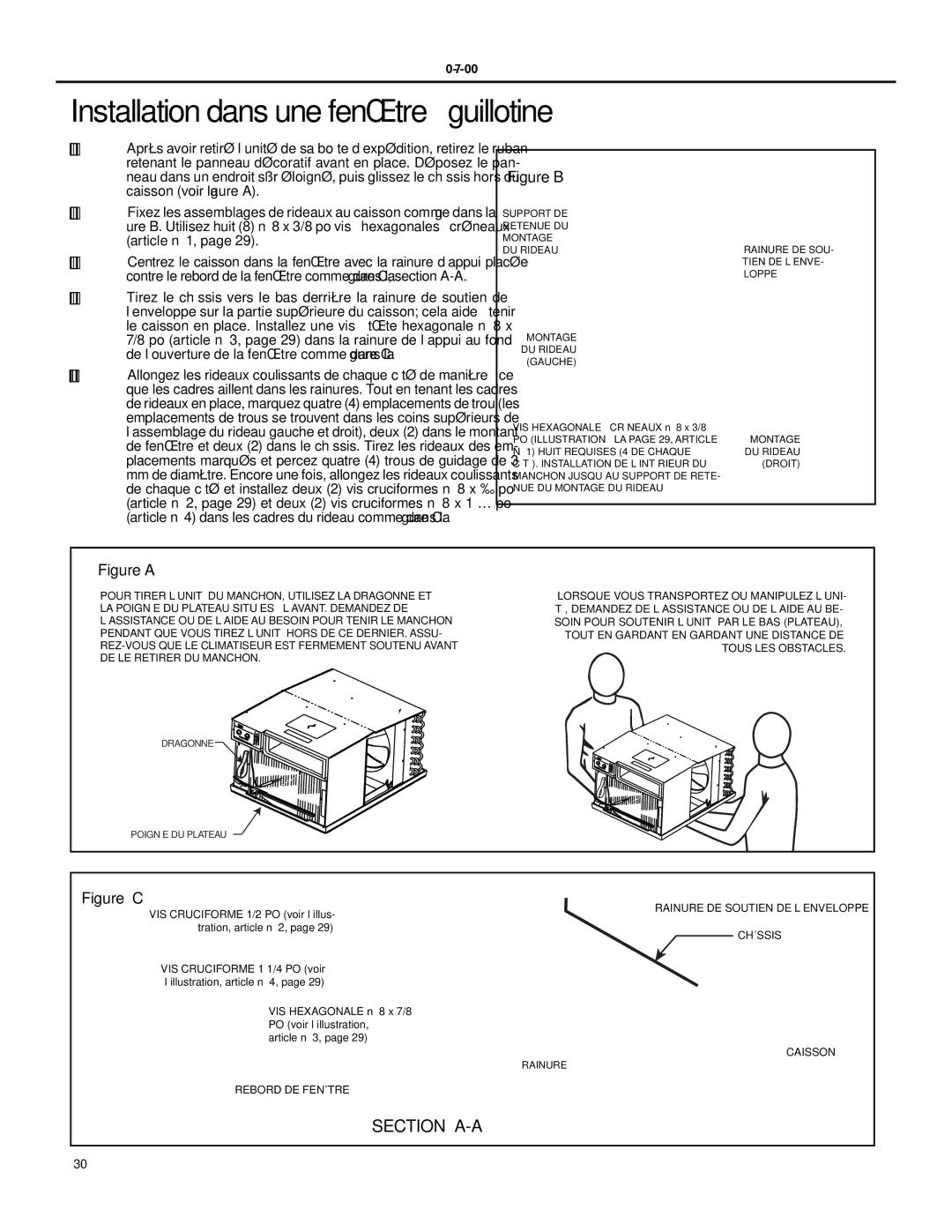 Friedrich XQ05, XQ06, XQ08, XQ10, XQ12, YQ07, EQ08 operation manual Installation dans une fenêtre à guillotine, Figure B 