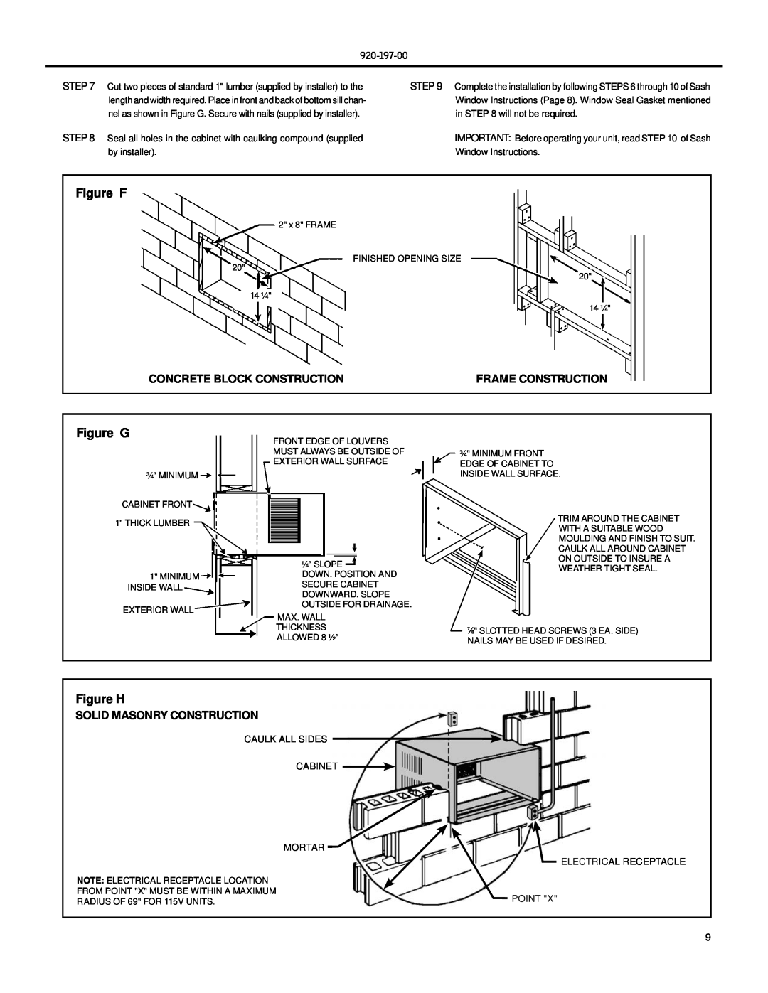 Friedrich XQ05, XQ06, XQ08, XQ10, XQ12 Figure F, Figure G, Figure H, Step, Concrete Block Construction, Frame Construction 