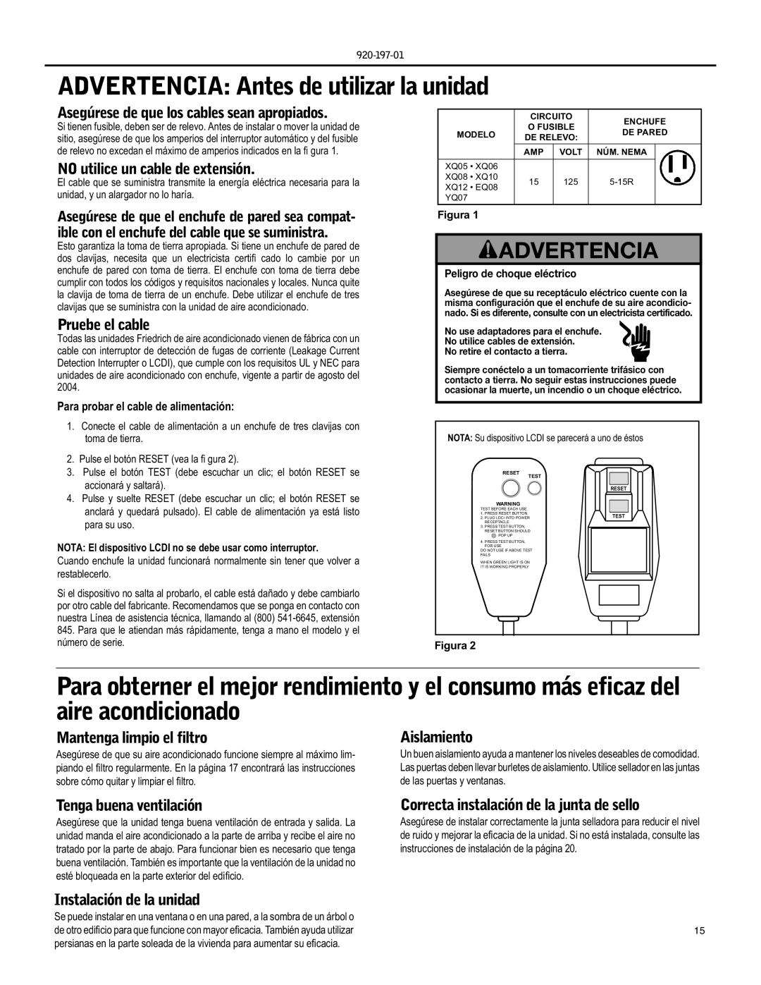 Friedrich EQ08, YQ07 operation manual Advertencia Antes de utilizar la unidad 