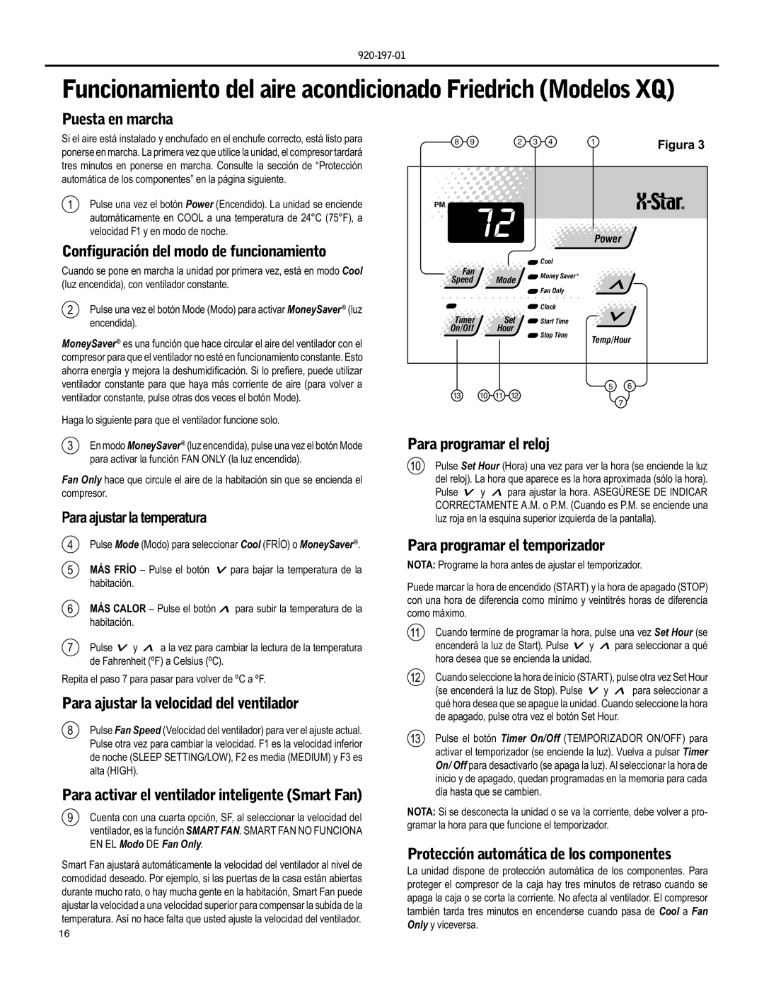 Friedrich YQ07, EQ08 operation manual Puesta en marcha, Configuración del modo de funcionamiento, Para programar el reloj 