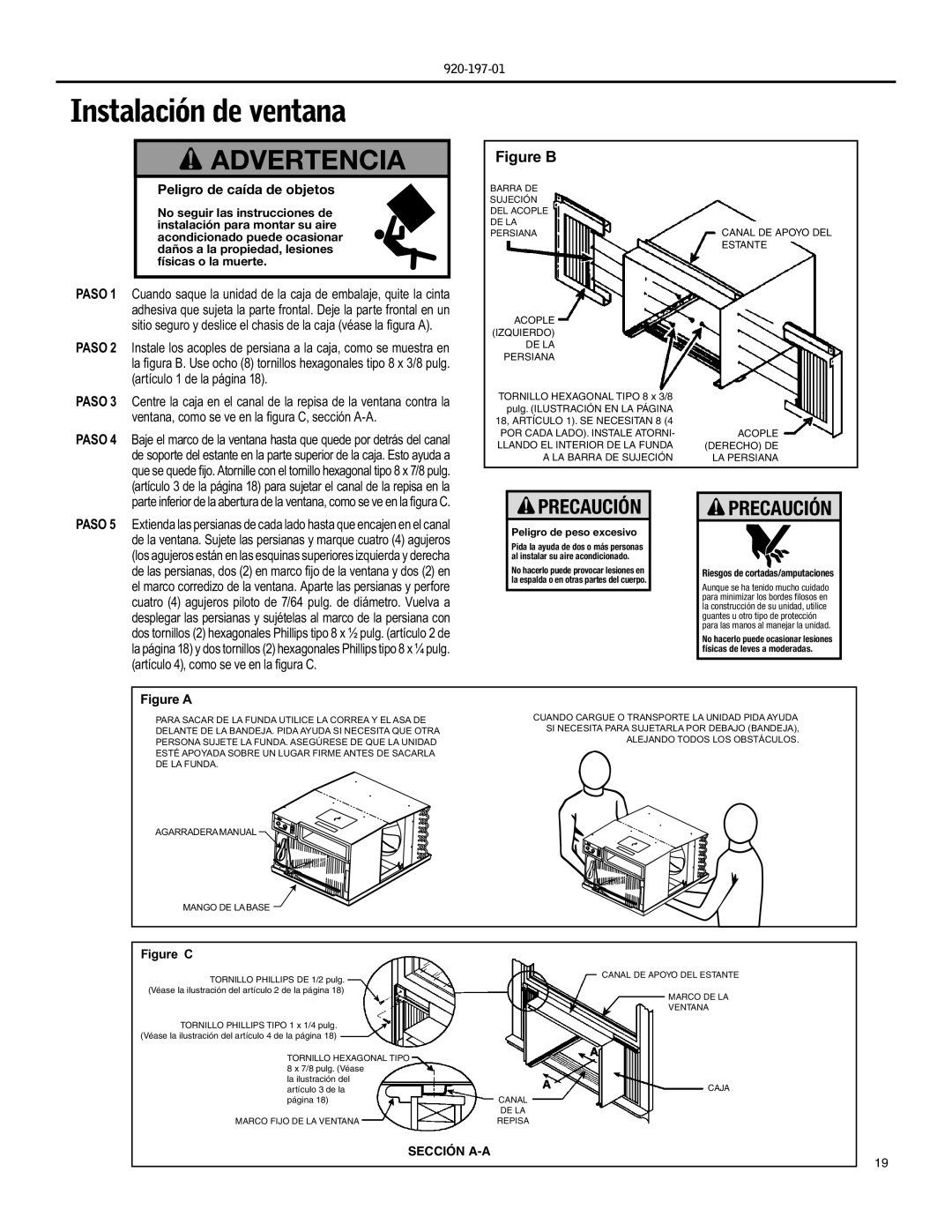 Friedrich EQ08, YQ07 operation manual Instalación de ventana, Advertencia 