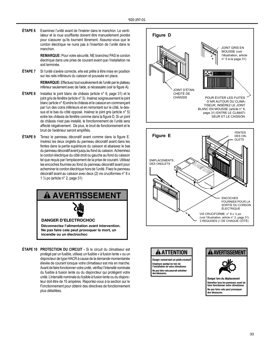 Friedrich EQ08, YQ07 operation manual Avertissement 