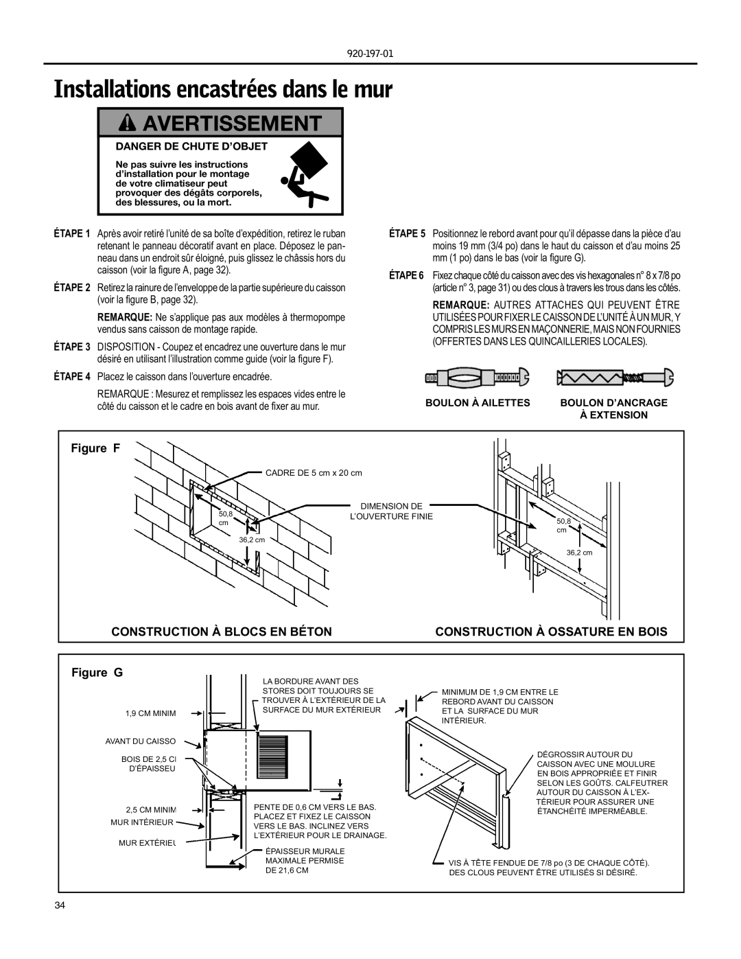 Friedrich YQ07, EQ08 operation manual Installations encastrées dans le mur, Figure F 