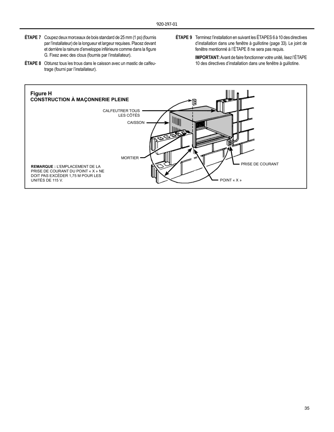 Friedrich EQ08, YQ07 operation manual Construction À Maçonnerie Pleine 