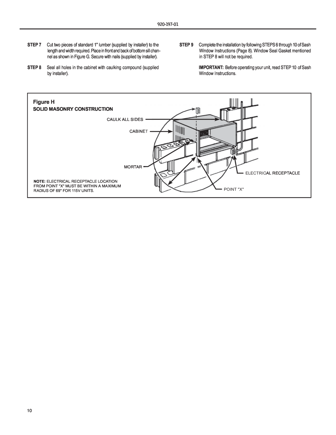 Friedrich YQ07, EQ08 operation manual Figure H, Step, Solid Masonry Construction 