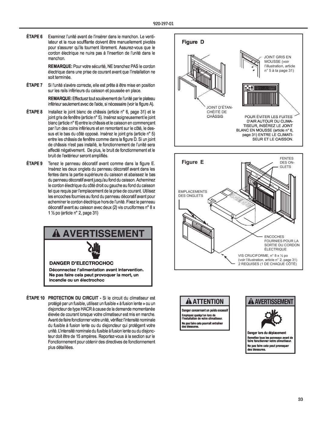 Friedrich EQ08, YQ07 operation manual Avertissement, Figure EDES ON, Figure D, Danger D’Electrochoc 