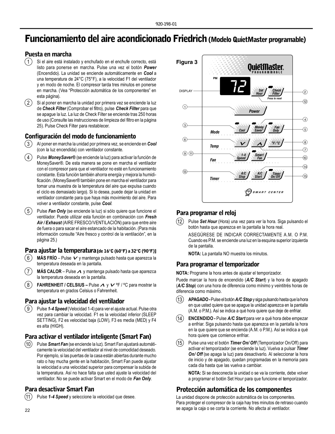 Friedrich YS09 Puesta en marcha, Configuración del modo de funcionamiento, Para ajustar la velocidad del ventilador 