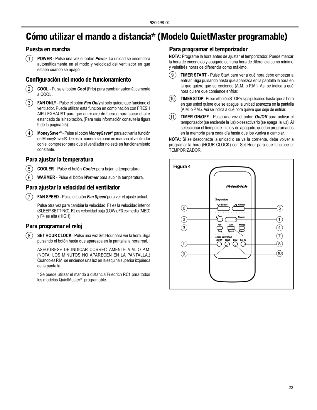 Friedrich YS09 operation manual Para ajustar la temperatura, Temporizador 