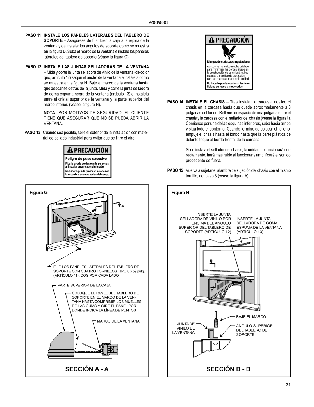 Friedrich YS09 operation manual Paso 12 Instale LAS Juntas Selladoras DE LA Ventana, Figura G 