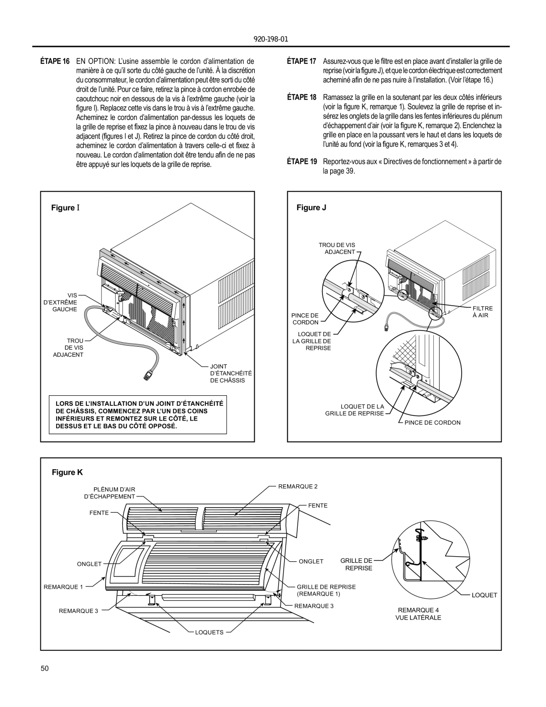 Friedrich YS09 operation manual Plénum D’AIR Remarque 