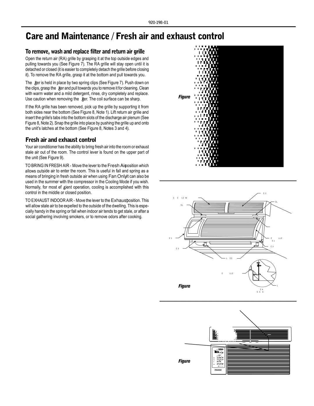 Friedrich YS09 operation manual Care and Maintenance / Fresh air and exhaust control 