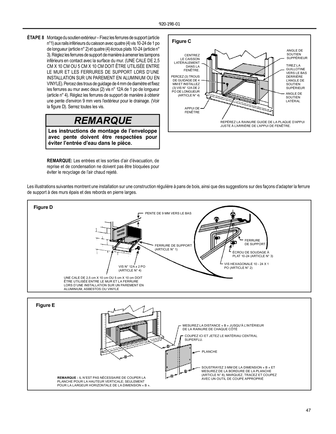 Friedrich YS09 operation manual Remarque, Figure C, Figure D, Figure E 