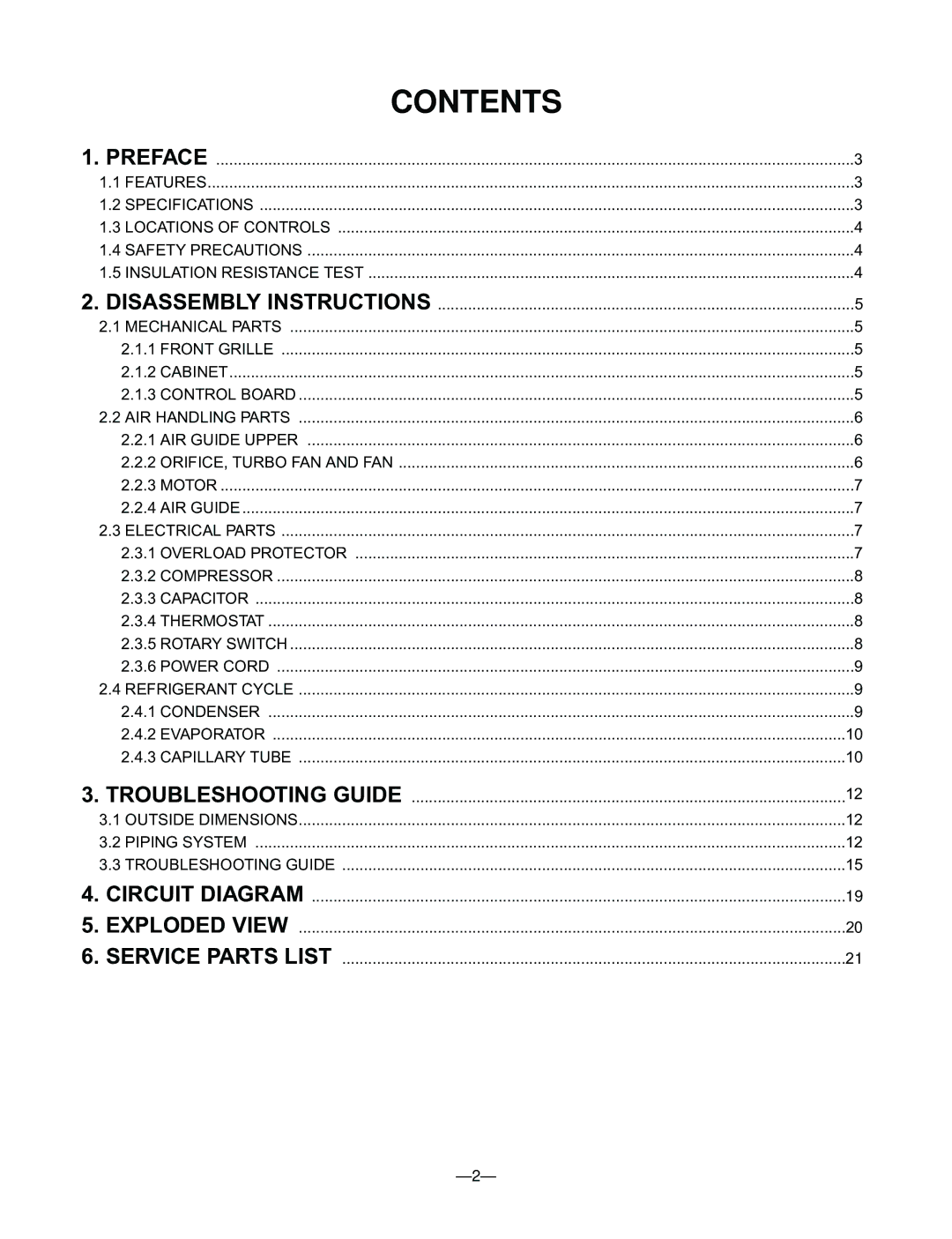 Friedrich ZQ05C10 manual Contents 