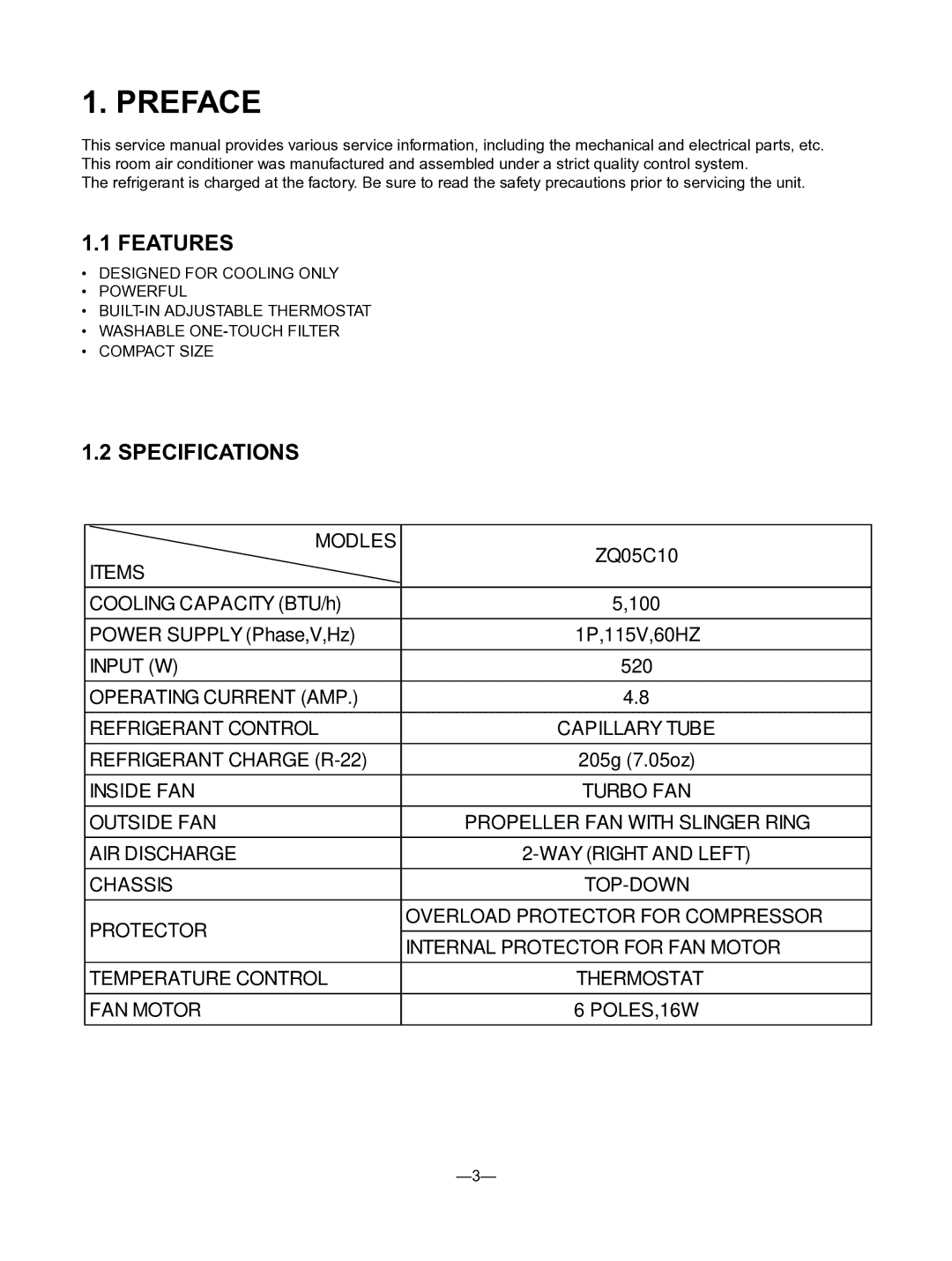 Friedrich ZQ05C10 manual Preface 