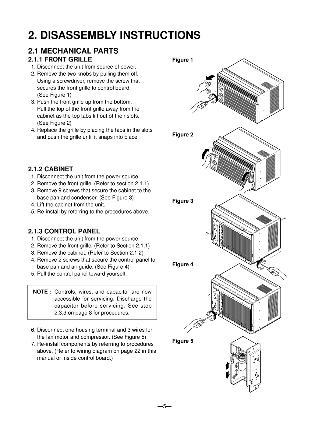 Friedrich ZQ05C10 manual Disassembly Instructions, Mechanical Parts, Front Grille, Cabinet, Control Panel 