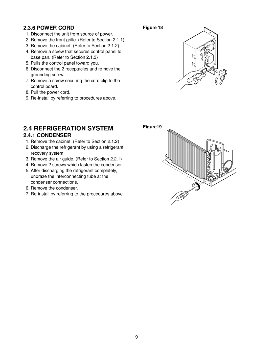 Friedrich ZQ05C10 manual Refrigeration System, Power Cord, Condenser 