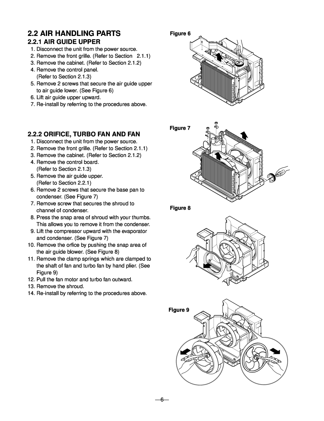 Friedrich ZQ05C10 manual Air Handling Parts, Air Guide Upper, Orifice, Turbo Fan And Fan, Figure Figure Figure Figure 