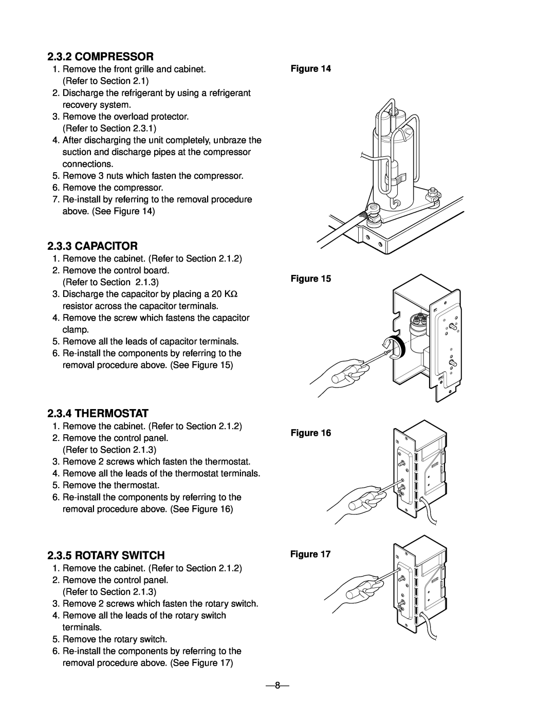Friedrich ZQ05C10 manual Compressor, Capacitor, Thermostat, Rotary Switch, Figure Figure 