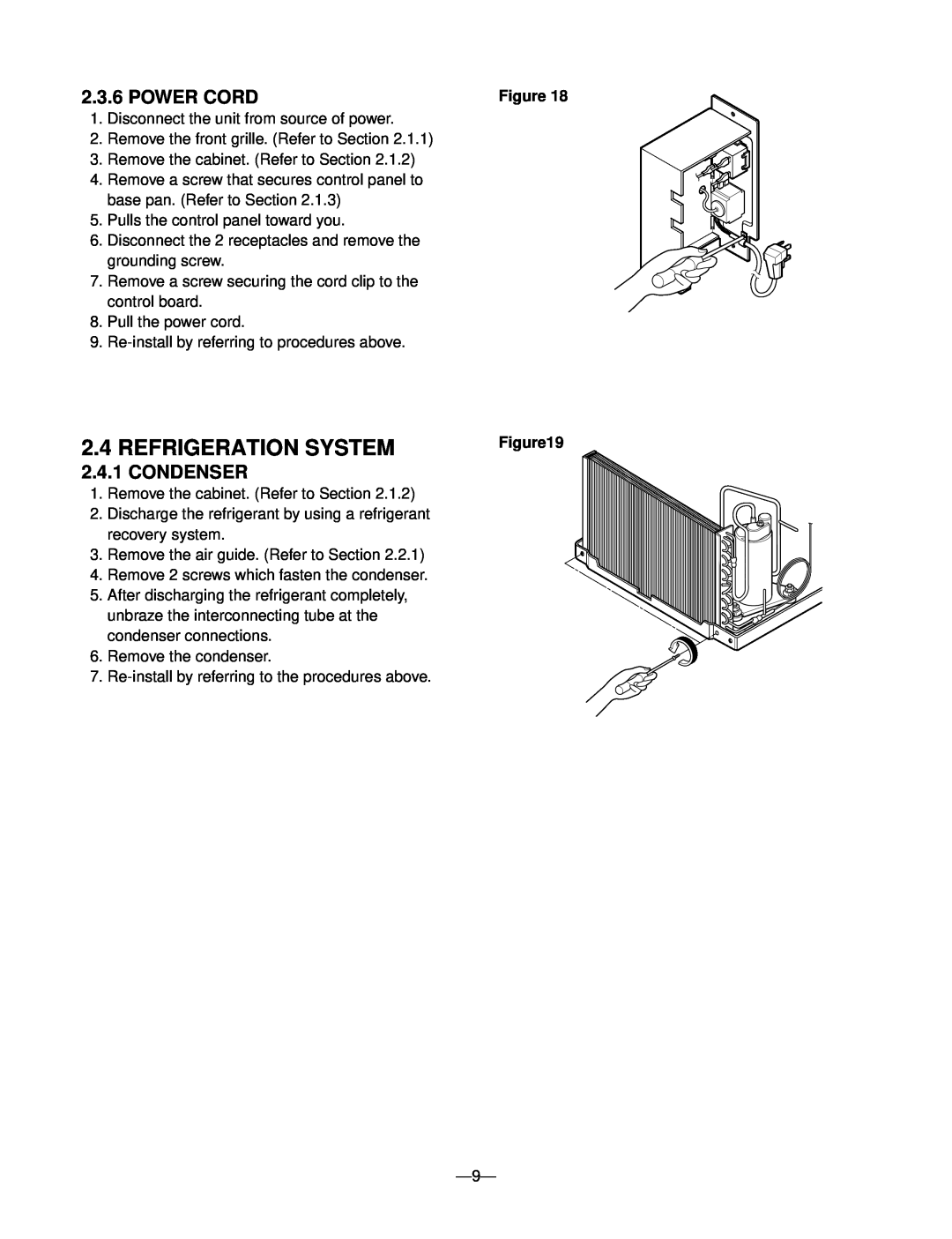 Friedrich ZQ05C10 manual Refrigeration System, Power Cord, Condenser 