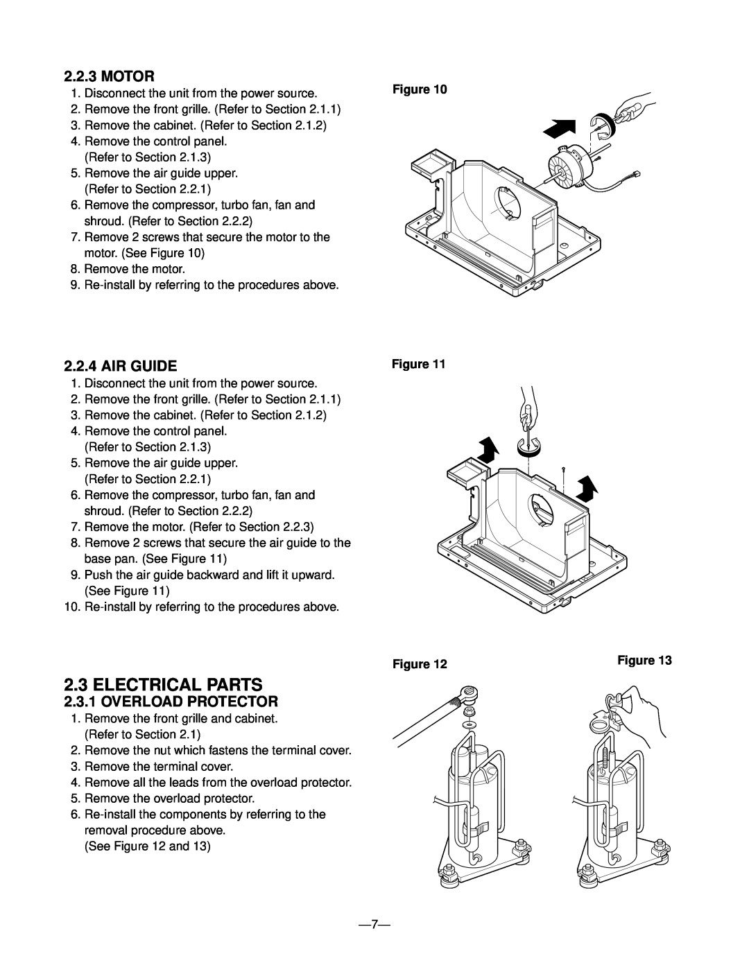 Friedrich ZQ05B10, ZQ07B10 manual 2.3ELECTRICAL PARTS, Motor, Air Guide, Overload Protector, Figure Figure 