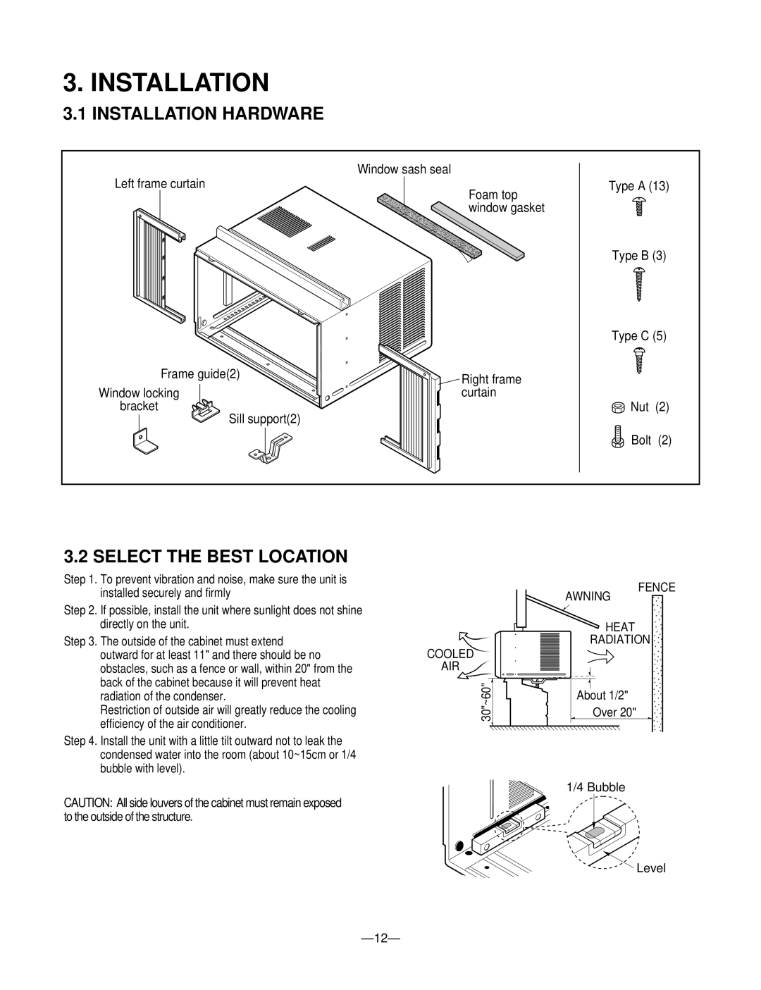 Friedrich ZQ08A10C manual Installation Hardware, Select the Best Location 