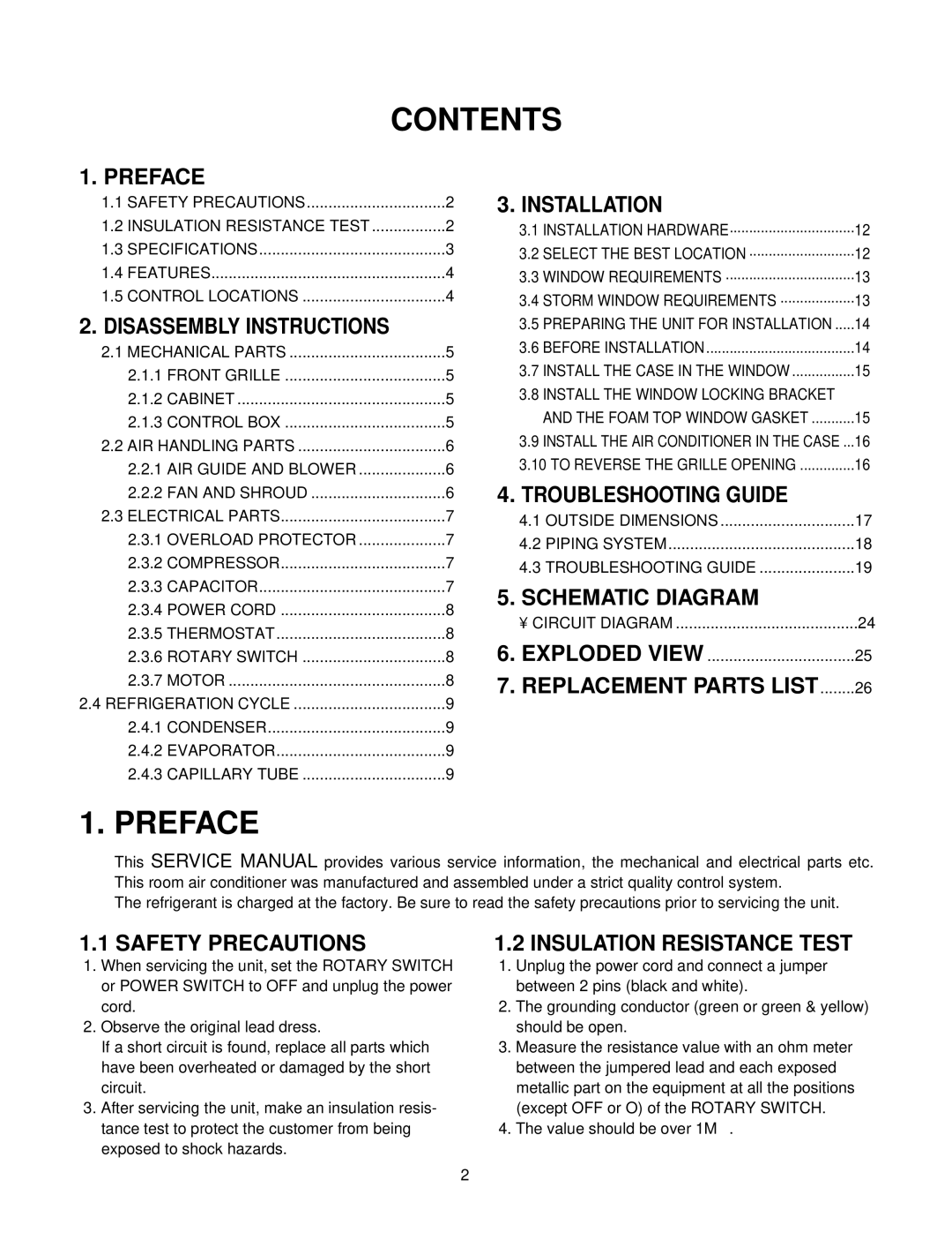 Friedrich ZQ08A10C manual Contents, Preface 