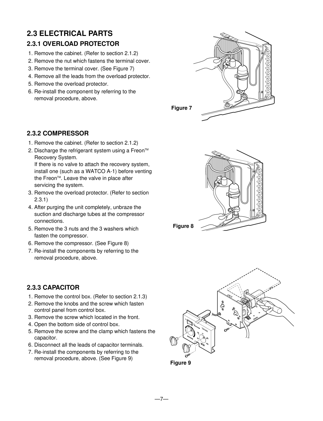 Friedrich ZQ08A10C manual Electrical Parts, Overload Protector, Compressor, Capacitor 