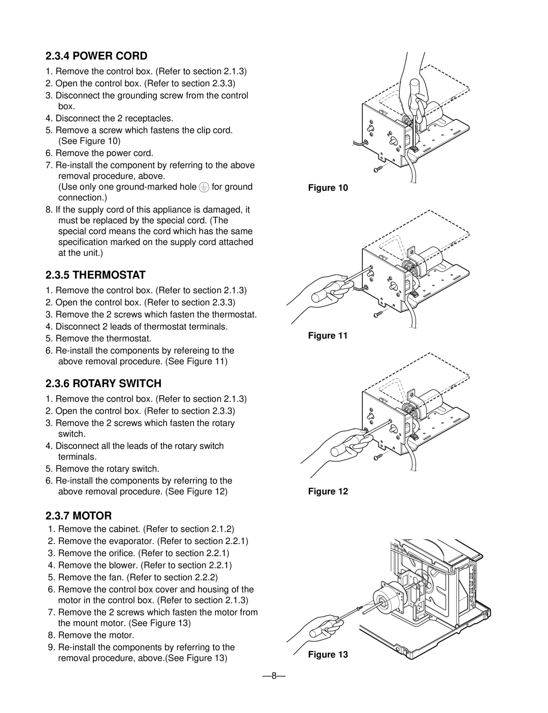 Friedrich ZQ08A10C manual Power Cord, Thermostat, Rotary Switch 