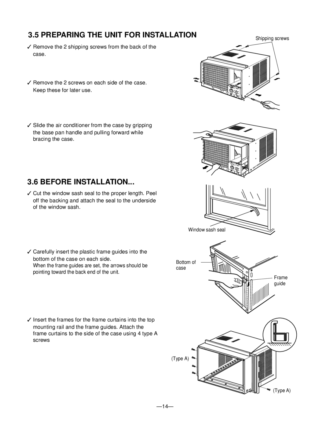 Friedrich ZQ08A10C manual Preparing the Unit for Installation, Before Installation 